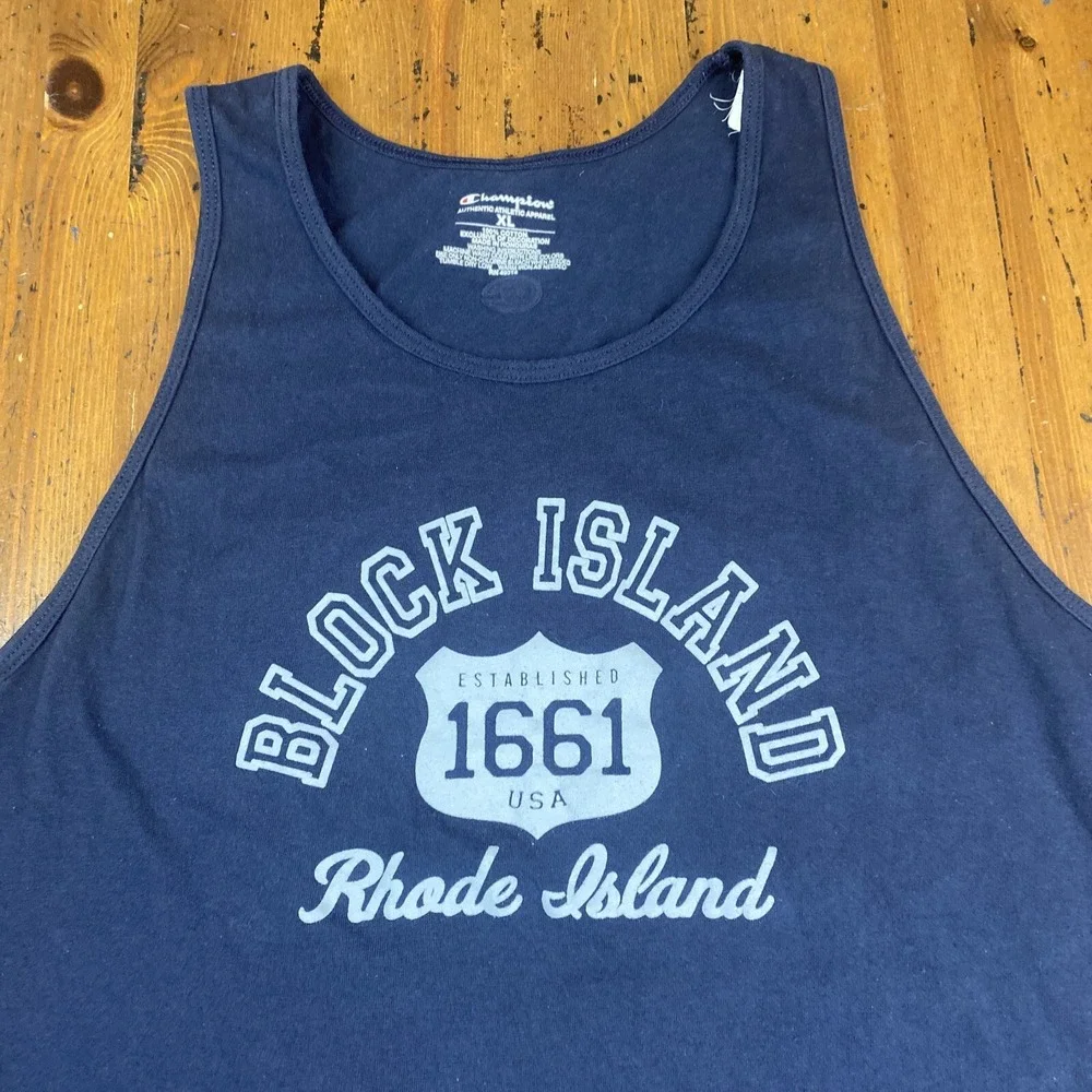 Champion Block Island Tank Top Men's XL Rhode Island Est‎ 1661, 100% Cotton NAVY